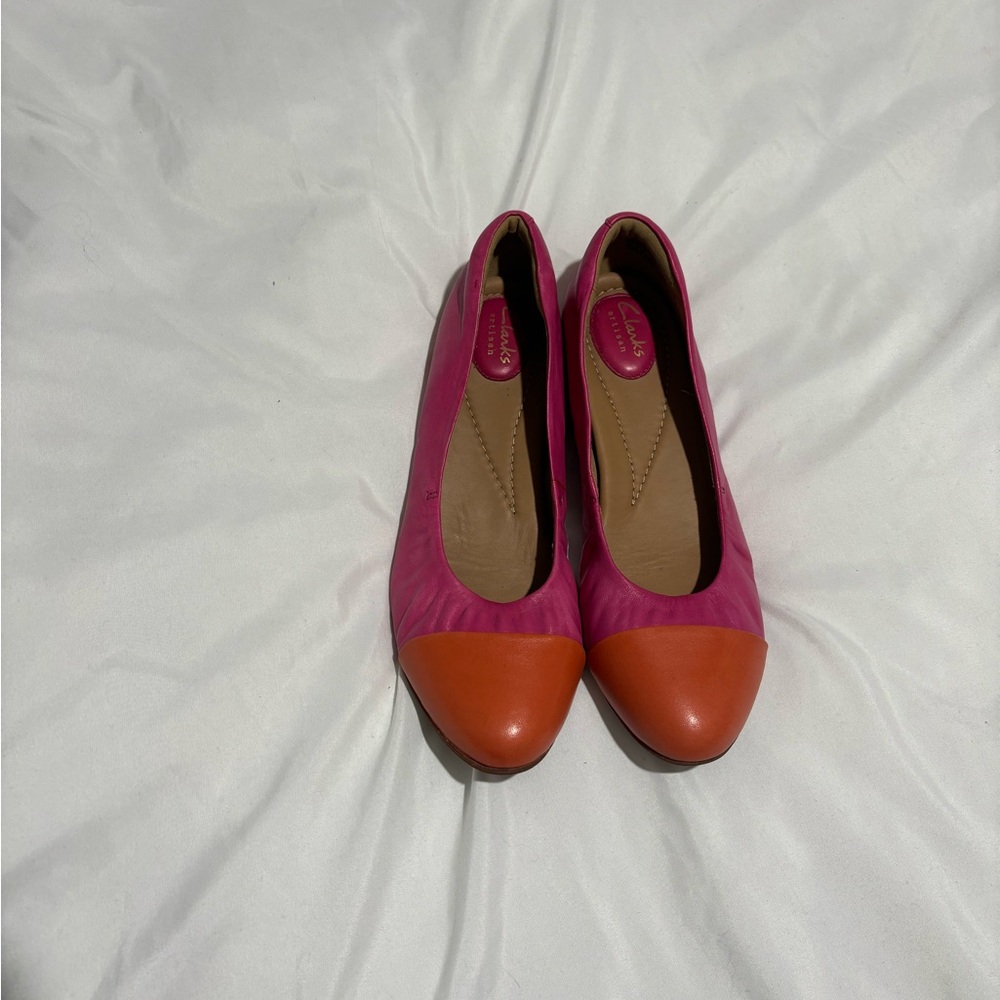 Clarks Artisan Alitay Susan Leather Pink & Orange Flats Size 10M - Picture 1 of 5